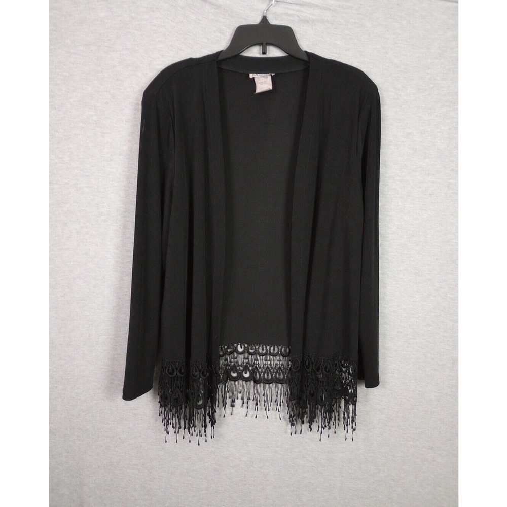 Vintage Matana Large Black Lace Open Women Jacket - Fringe Bohemian Boho